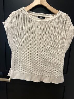 Frye Cream Open-Stitch Short Sleeve Sweater